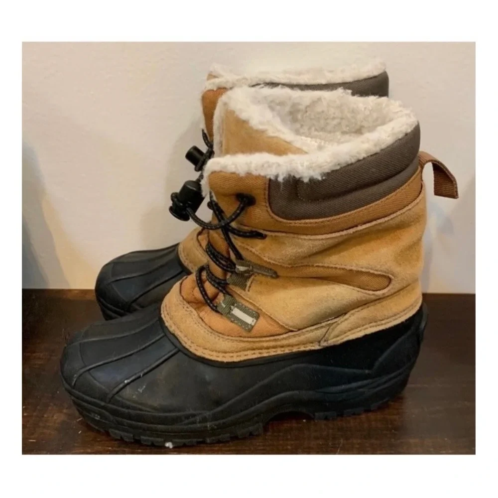 Lands End Kids Youth 3M Snow Boots Tan Black Winter Duck Boots Outdoor Gorpcore